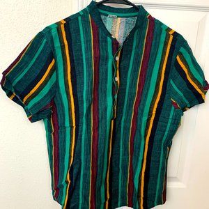 Men's Vintage Striped Button Up Henley Shirt